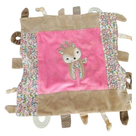 Maison Chic Pink Deer Security Blanket Lovey Teether Taggie Floral Brown Nunu‎ - Picture 1 of 7
